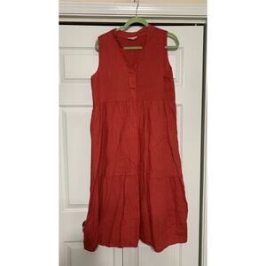 BELLAMBRA Pure 100% Linen Dress Flax Sleeveless Sz M Coral Red ITALY Midi Tiered